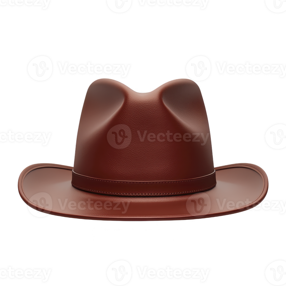 A classic brown leather cowboy hat with wide brim and smooth finish, perfect for adding touch of Western style to any outfit. hat sleek design and rich color make it versatile accessory png