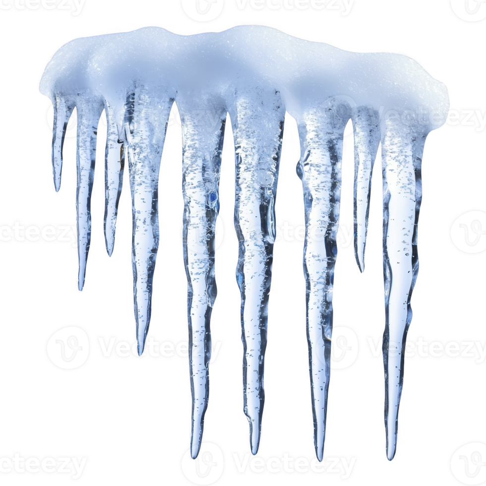 An Icicles hang from surface, glistening in cold winter air. ice formations are clear and sharp, capturing essence of chilly season png