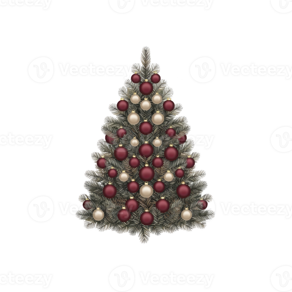A beautifully decorated Christmas tree with red and gold ornaments, creating festive and elegant holiday atmosphere. tree lush green branches are adorned with shiny baubles png