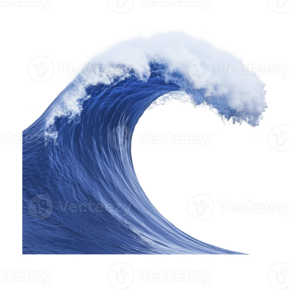A powerful ocean wave curls majestically, showcasing its vibrant blue hues and frothy white crest, evoking sense of awe and natural beauty png