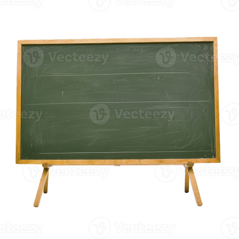 A green chalkboard with wooden frame and stand is displayed, showing faint chalk marks. board is empty, ready for writing or drawing, and evokes sense of nostalgia and learning png
