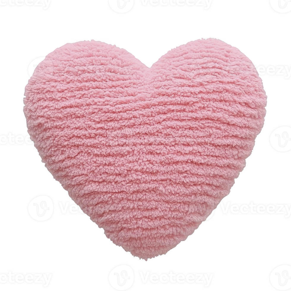 A soft, pink heart shaped pillow with textured, fluffy surface creates cozy and inviting feel. Perfect for adding touch of warmth and comfort to any space png