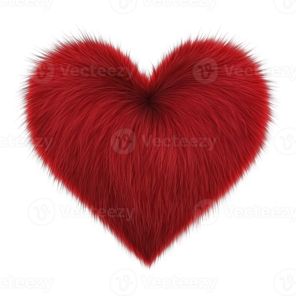 A fluffy red heart with soft, furry texture creates warm and cozy feeling, perfect for expressing love and affection. vibrant color and unique design make it eye catching and charming png