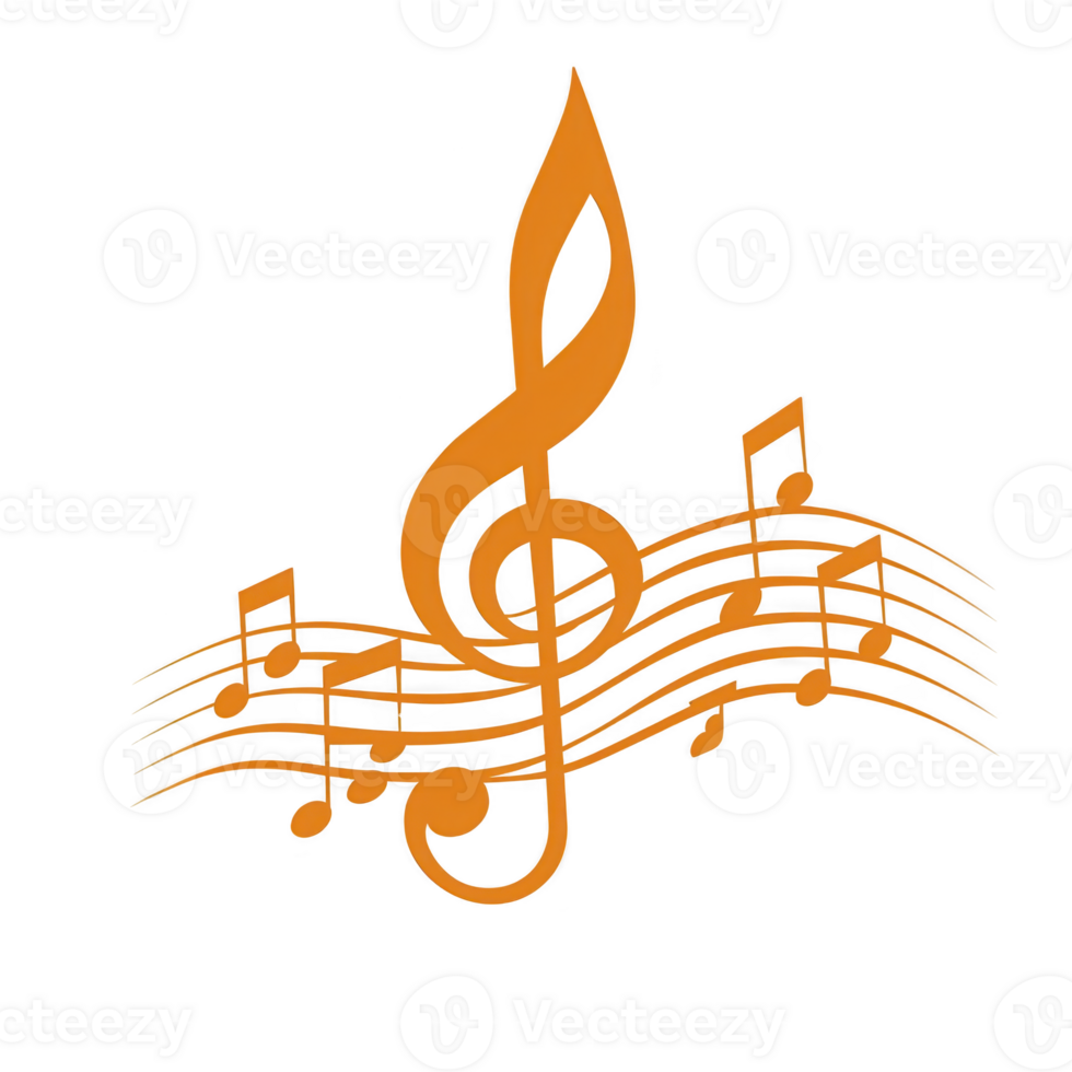 An orange treble clef and musical notes are arranged on staff, creating dynamic and artistic representation of music. design is simple yet expressive, capturing essence of musical creativity png
