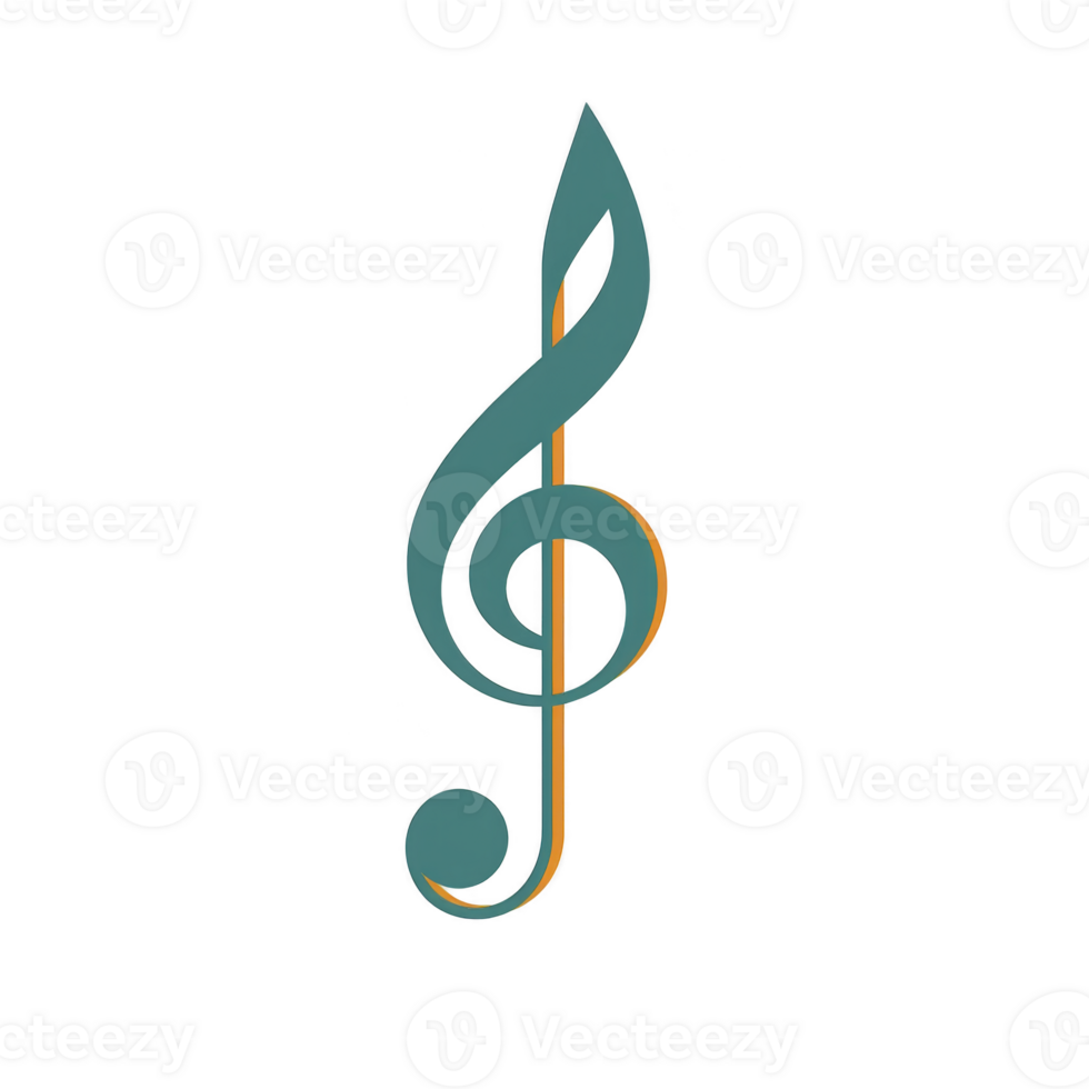 A stylized treble clef symbol in teal and orange hues, representing music and creativity. design is simple yet elegant, often used in musical contexts to denote pitch png