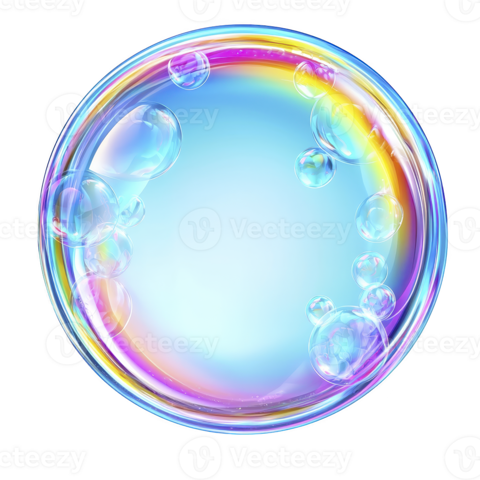 A vibrant, iridescent soap bubble with rainbow sheen floats against clear background, showcasing its delicate and translucent nature png