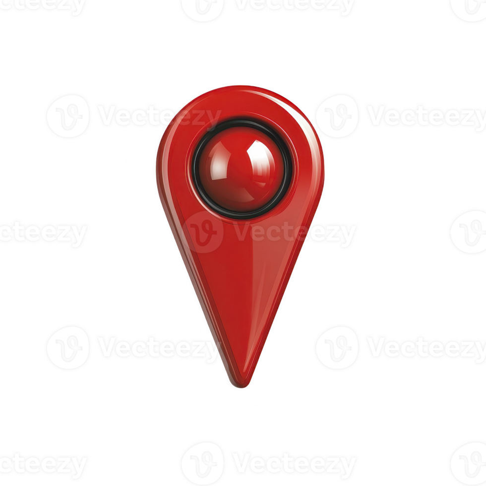 A glossy red map pin icon with shiny surface, resembling location marker used in digital maps. design is sleek and modern, conveying sense of precision and clarity png