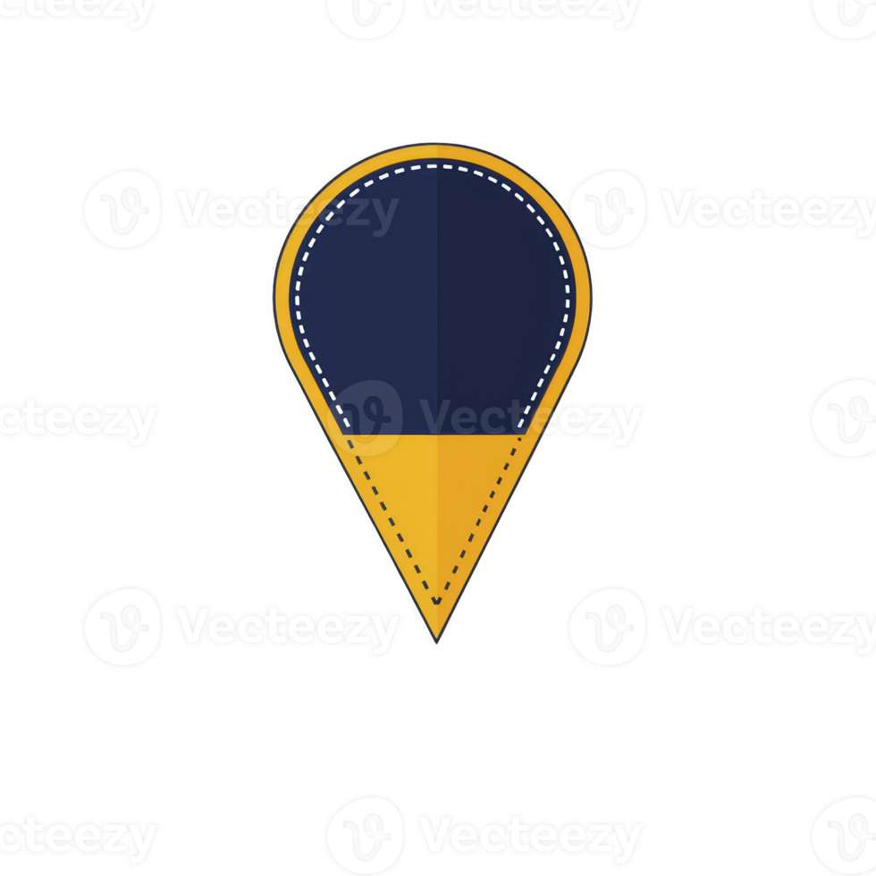 A This features stylized map pin icon with navy blue and yellow color scheme, symbolizing location or navigation. design is simple and modern.map pin icon with navy blue and yellow colors png