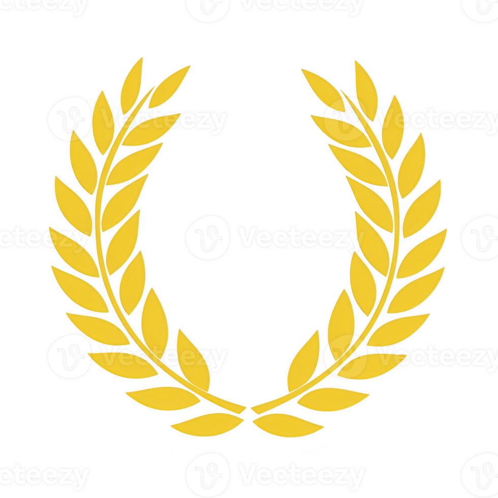 A golden laurel wreath symbolizing victory and achievement, often associated with honor and success, is depicted against transparency background. symmetrical design conveys elegance and prestige png