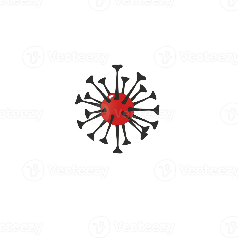 A This features stylized red virus icon with black spike like protrusions, symbolizing virus or microorganism. design is simple and impactful, often used contexts related to health or science png