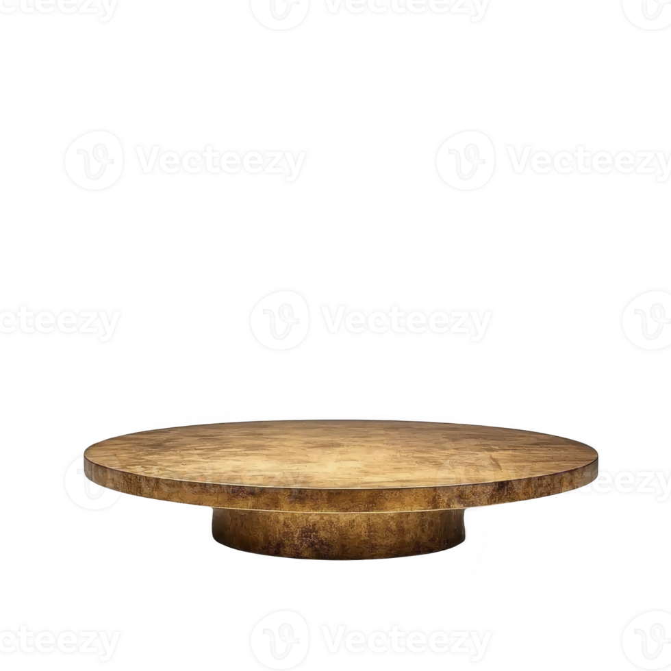 A round wooden coffee table with rustic finish and sturdy base, perfect for living room decor. natural wood grain adds warmth and character to any space png