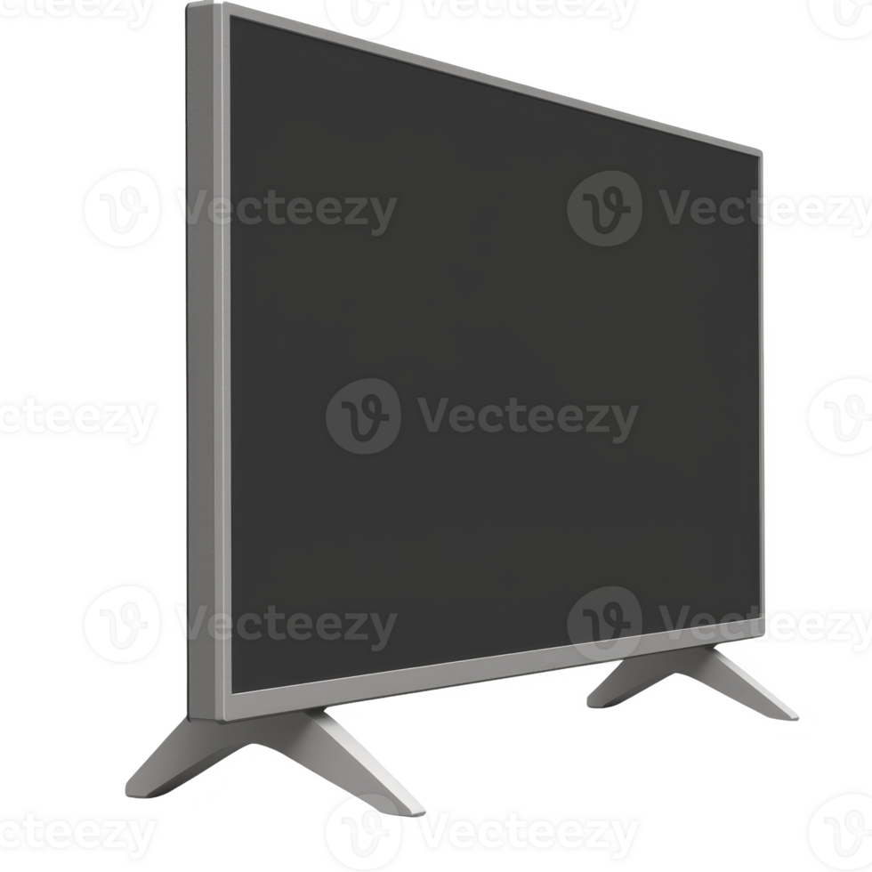 sleek, modern flat screen television with minimalist design and sturdy stand, perfect for contemporary living spaces. TV thin bezel enhances its elegant appearance png