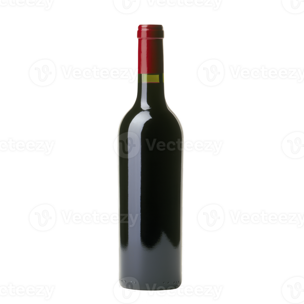 sleek, elegant wine bottle with red and gold foil capsule, perfect for sophisticated dining experience or special occasion. bottle dark glass adds touch of mystery png
