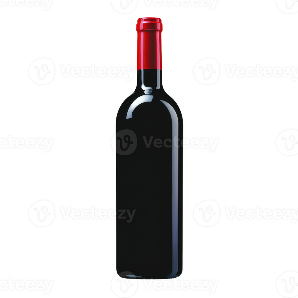 sleek, elegant wine bottle with vibrant red cap stands against plain background, showcasing its classic design. bottle silhouette is smooth and polished, exuding sophistication png