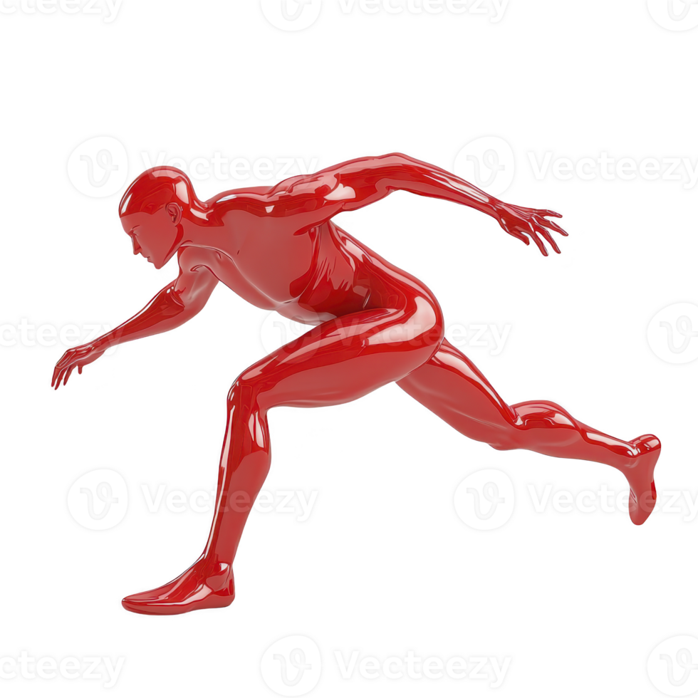 dynamic red sculpture of human figure in running pose, showcasing movement and energy. glossy finish and abstract design highlight form and motion png