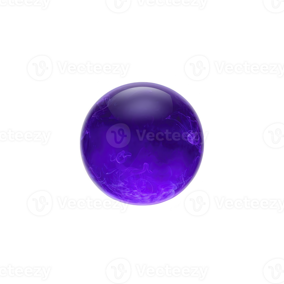 glowing purple sphere with smooth, glossy surface and swirling patterns inside, creating mystical and enchanting appearance. sphere appears to be floating against transparency background png