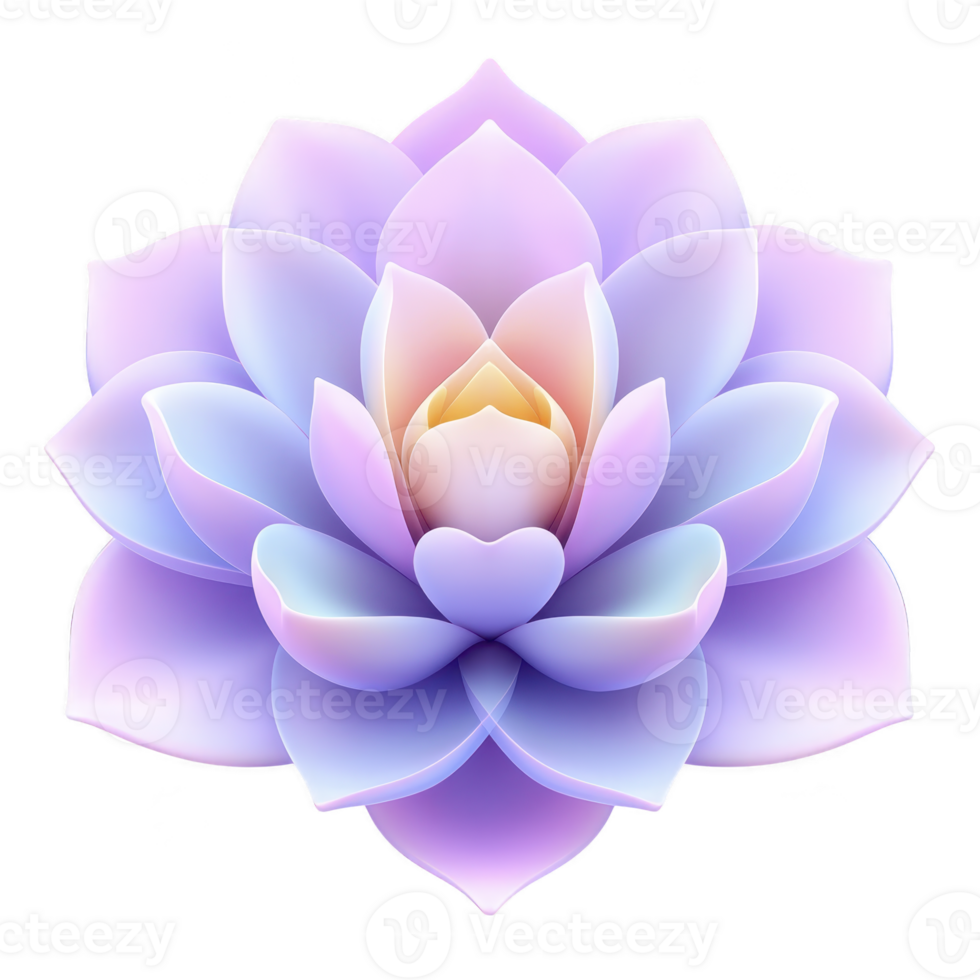 vibrant, symmetrical lotus flower with soft pastel hues of purple, pink, and blue, symbolizing tranquility and balance. petals are layered intricately, creating harmonious and calming effect png