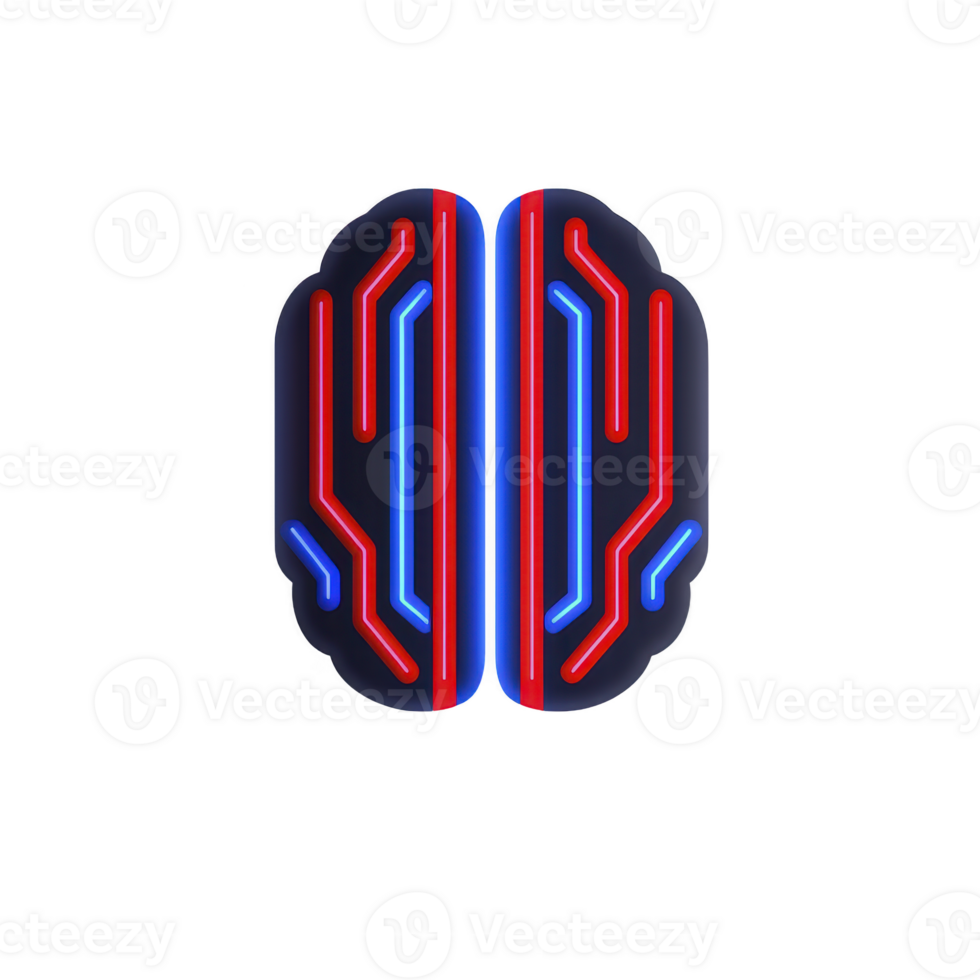 futuristic neon brain design with vibrant red and blue glowing lines, symbolizing technology and innovation. abstract style creates modern and dynamic visual effect png
