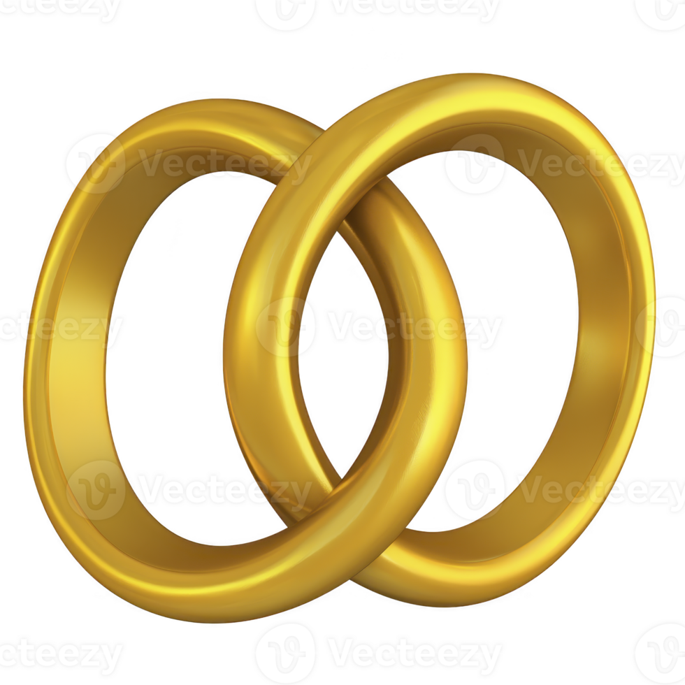 Two interlocking gold rings symbolize unity and commitment, often associated with weddings and engagements. shiny, metallic surface reflects light, enhancing their elegance png