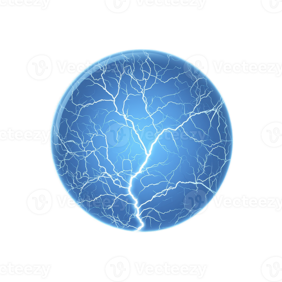 glowing blue plasma ball with intricate lightning patterns creates mesmerizing visual effect. electric arcs inside sphere are dynamic and captivating png