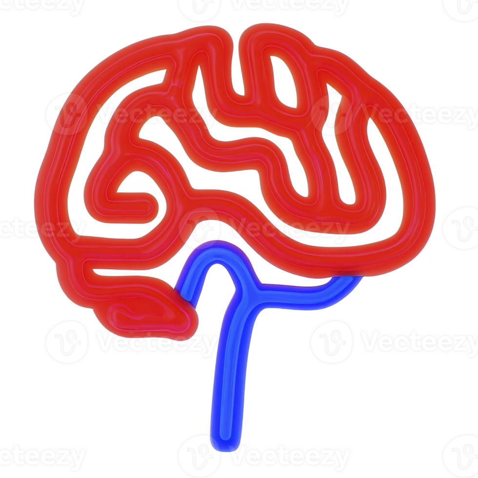 vibrant, abstract representation of human brain in red and blue, showcasing creative and artistic interpretation of neural pathways. design is bold and visually striking png