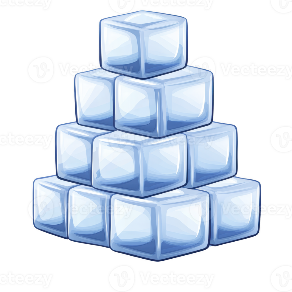 pyramid of shiny, translucent ice cubes stacked neatly, reflecting light and creating cool, refreshing appearance. cubes are arranged in stable structure, showcasing their smooth, glossy surfaces png