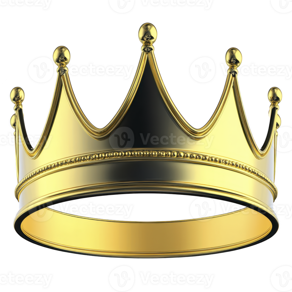 A golden crown with classic design featuring pointed arches and decorative elements, symbolizing royalty and elegance. crown shiny surface reflects light, enhancing its majestic appearance png