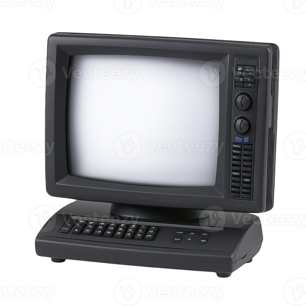 vintage black television set with built in control panel and buttons, featuring small screen and retro design, evokes nostalgia for classic electronics png
