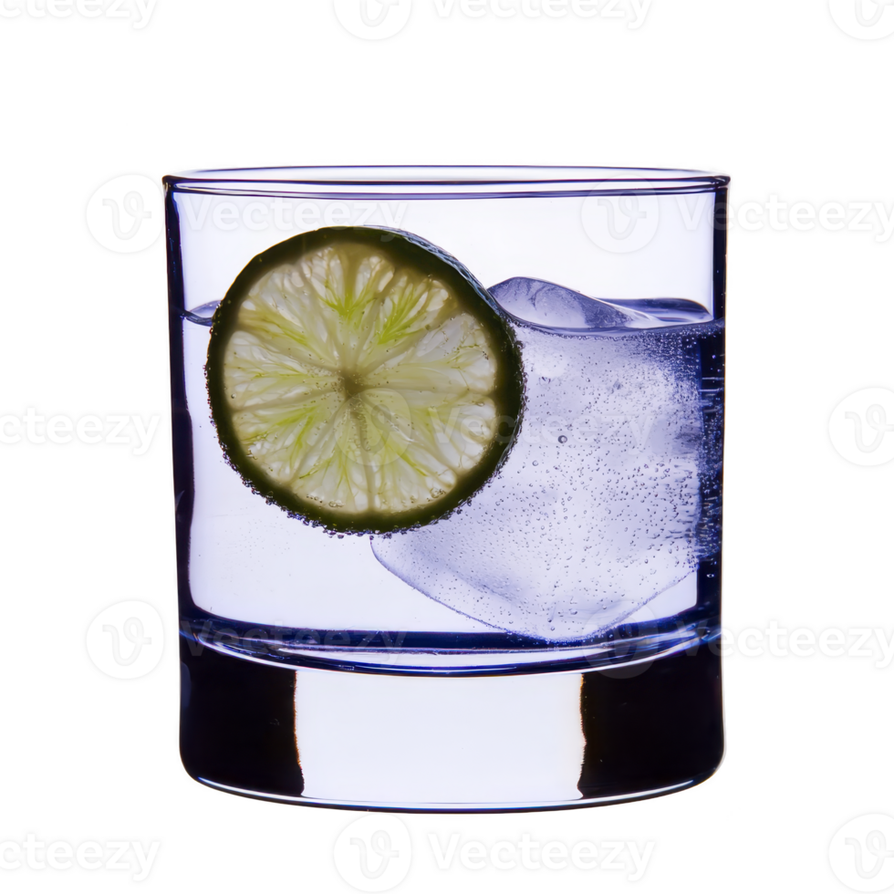 A refreshing glass of clear liquid with ice cubes and slice of lime, perfect for cool drink. simplicity and clarity of image evoke sense of freshness png