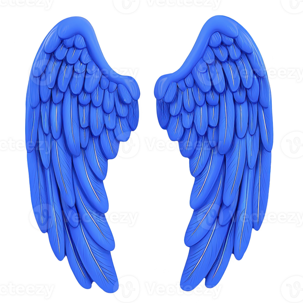 A Blue angel wings with detailed feathers, symbolizing freedom and spirituality. vibrant color and intricate design evoke sense of wonder and imagination png
