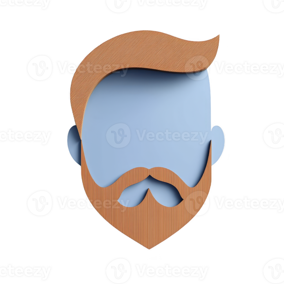 A minimalist illustration of faceless person with stylized beard and hair, featuring blue face and orange hair. design is simple and modern, emphasizing geometric shapes png