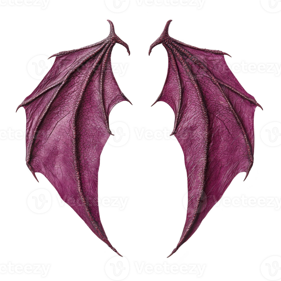 Purple dragon wings with intricate textures and fantasy design, perfect for mythical and magical themes. wings are symmetrical and detailed, evoking sense of wonder and imagination png