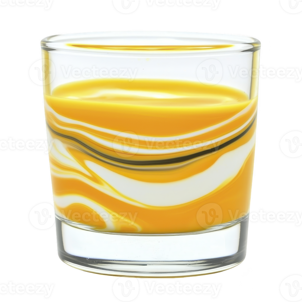 glass filled with vibrant, swirling mixture of yellow and white liquid, creating mesmerizing pattern. colors blend smoothly, giving sense of motion and energy png