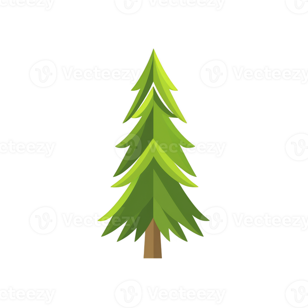 stylized illustration of green pine tree with layered branches and brown trunk, set against plain background. tree simple design conveys sense of nature and tranquility png