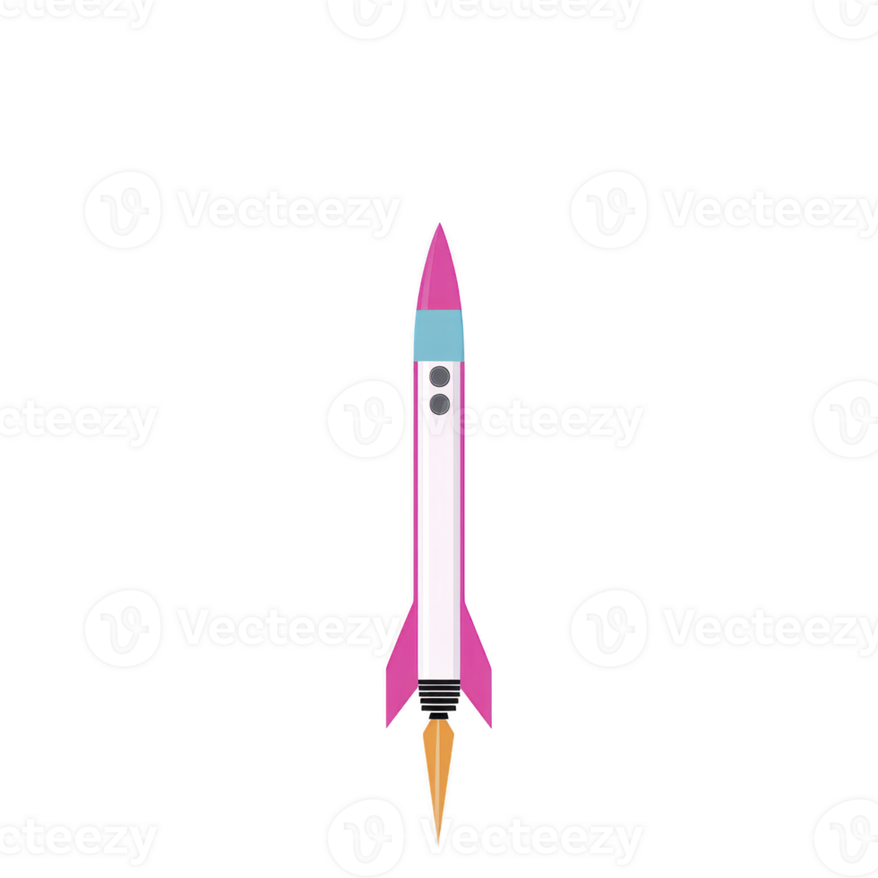 colorful rocket with pink and blue accents is launching into sky, leaving trail of flames. design is simple and playful, evoking sense of adventure and exploration png