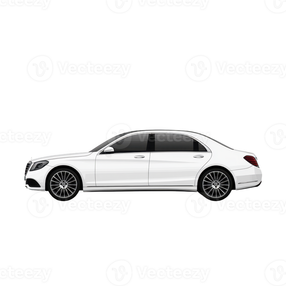sleek white luxury sedan with tinted windows and stylish alloy wheels, showcasing elegance and sophistication. car streamlined design and polished finish exude sense of modernity and class png