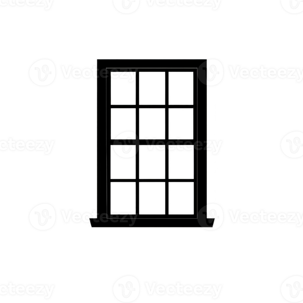 simple black silhouette of window with multiple panes, isolated on transparency background, evokes minimalist and clean design. window grid pattern adds classic touch png