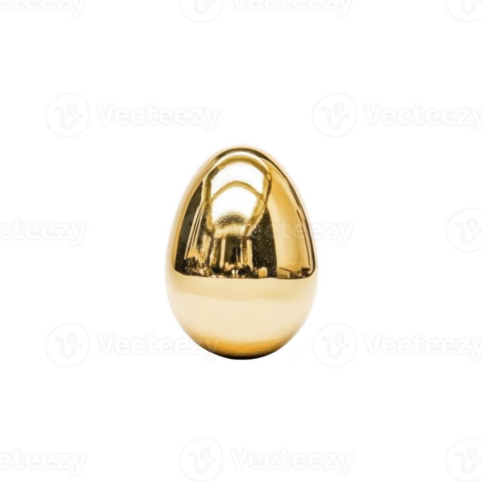 shiny golden egg with reflective surface stands against plain background, symbolizing wealth and prosperity. smooth, polished finish adds luxurious touch to image png