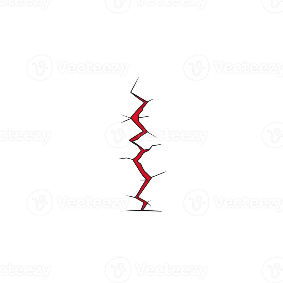red zigzag line on transparency background creates striking visual contrast, resembling lightning bolt or crack. bold design is simple yet impactful, evoking sense of energy and movement png
