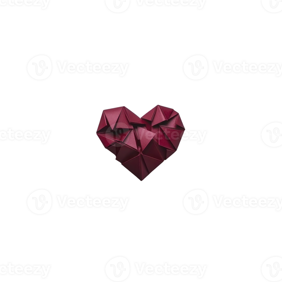 red origami heart made of folded paper triangles, showcasing intricate geometric design and creativity. heart shape symbolizes love and craftsmanship png