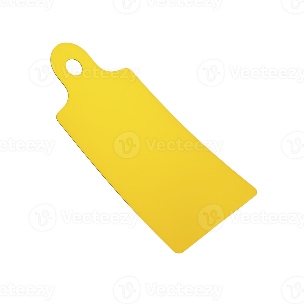 vibrant yellow cutting board with handle and hole for easy hanging, perfect for kitchen use. Its bright color adds cheerful touch to any cooking space png