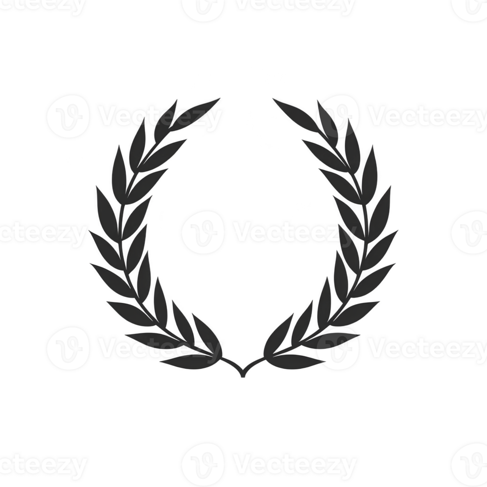 black laurel wreath symbolizing victory and achievement is depicted in this image. wreath is composed of symmetrical leaves forming circular shape, often associated with honor and success png