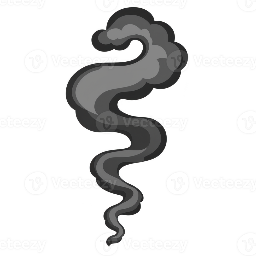 swirling, abstract gray smoke design with smooth, flowing shape creates mysterious and dynamic visual. gradient shades of gray add depth and movement to image png