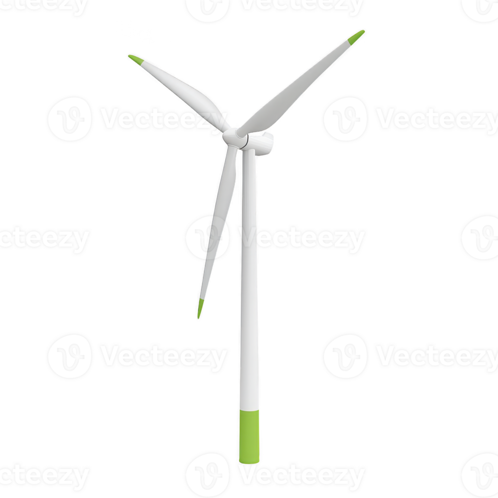 modern wind turbine with three blades and green accents stands against clear background, symbolizing renewable energy and sustainability png