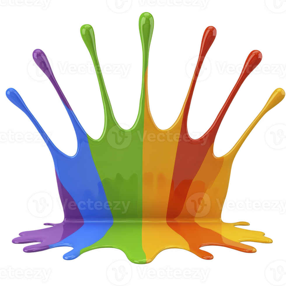 vibrant splash of paint in rainbow colors creates dynamic and artistic display, symbolizing creativity and diversity. colorful droplets spread outward, forming striking visual png