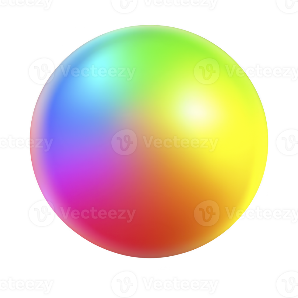 vibrant, multicolored sphere with smooth gradient transitions seamlessly from red to blue, green, and yellow, creating harmonious blend of colors. sphere appears glossy and reflective png