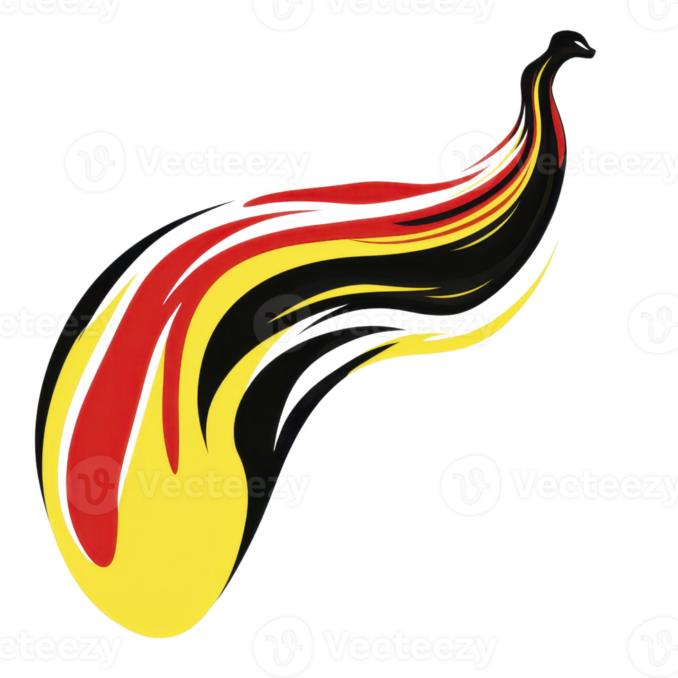 This features abstract design with flowing red, black, and yellow colors, resembling dynamic brushstroke or flame. vibrant colors create sense of movement and energy.abstract design with flowing png