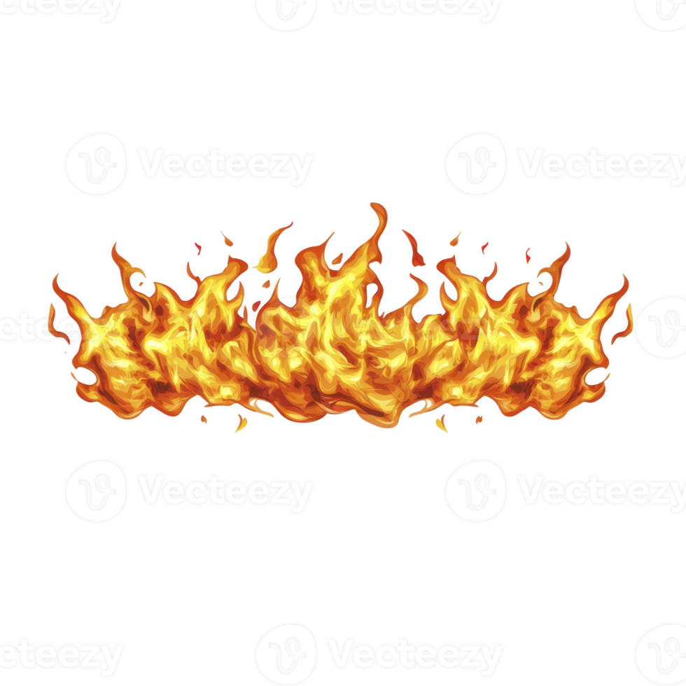 row of vibrant, realistic flames with dynamic movement and bright orange and yellow hues, isolated on transparent background, creating dramatic and intense visual effect png