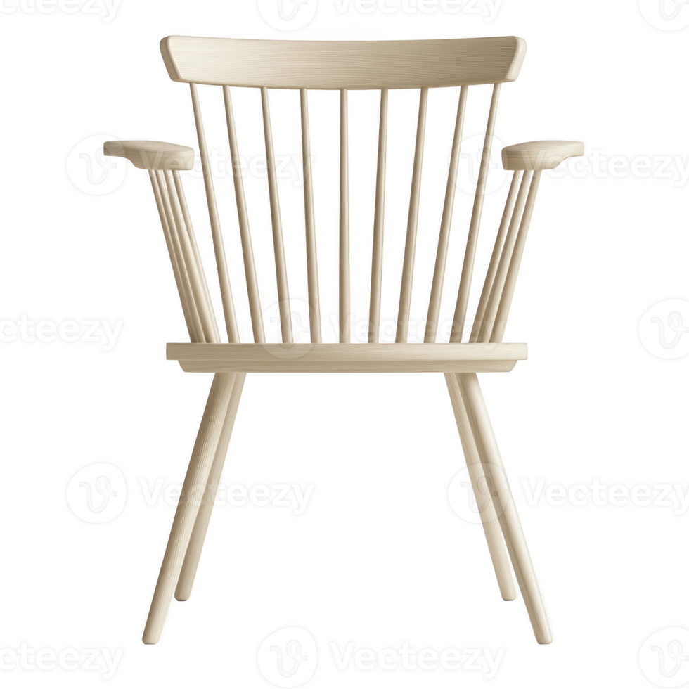 wooden chair with classic spindle back design and armrests, showcasing natural finish. chair elegant and timeless style makes it suitable for various interior settings png