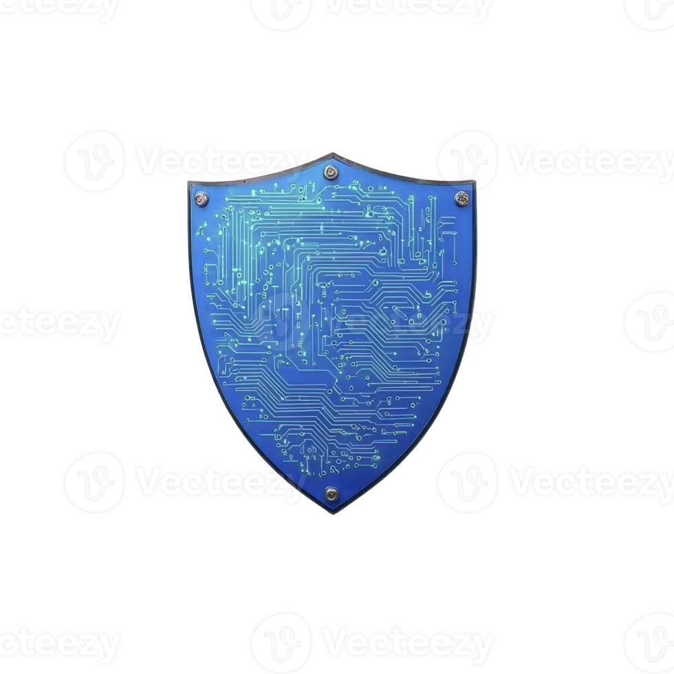 blue shield with circuit board design symbolizes digital security and protection, representing cybersecurity and technological defense png
